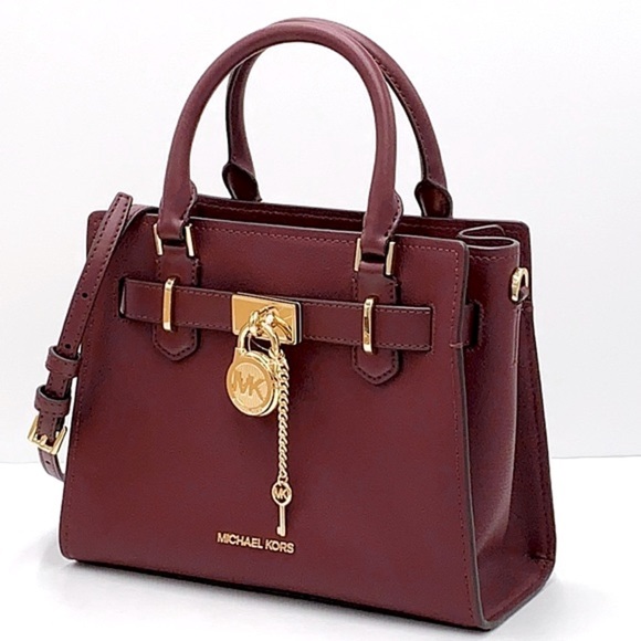 Michael Kors Hamilton Small Satchel Shoulder Crossbody Bag Dark sherry color - Picture 3 of 16